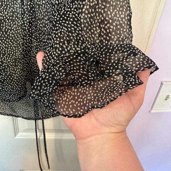 DR Vintage Sheer Flowy Sleeve Blouse Size 12 Black White Speckled Fairy Grunge - Picture 6 of 8